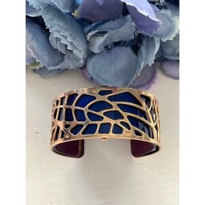 Les Georgettes Cuff Bracelet Gold Tone Blue Reversible Leather France Made‎